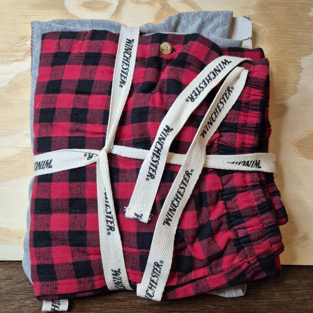 Winchester Mens Medium Pajama Set Gray Shirt Red Buffalo Plaid Pants NWT